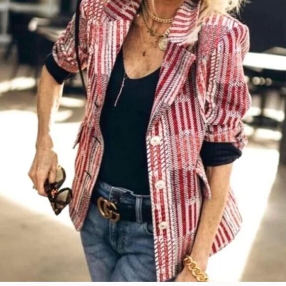 Cabi | Red Patchwork Blazer Jacket Style 6028 Small - Picture 2 of 13